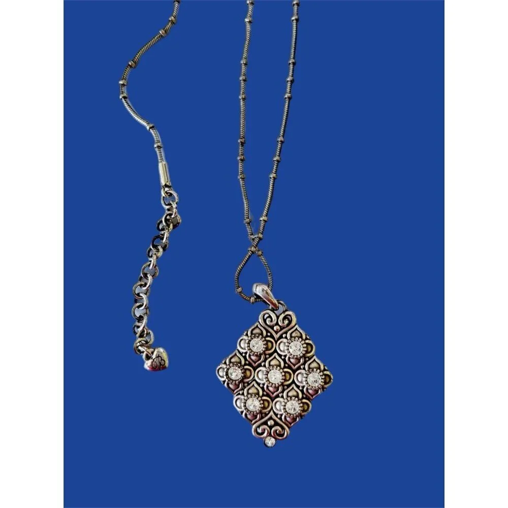 Brighton Fleur de Lis Necklace Silver Tone Swarovski Crystals Fashion/Costume